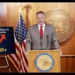 Gov. Mike Dunleavy speaks about state revenue during a press conference on Tuesday, March 15, 2022 in Juneau, Alaska. (Screenshot)