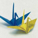 Origami cranes are folded to symbolize peace in Ukraine. (Photo provided by the Kenai Art Center)
