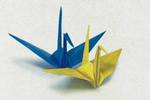 Origami cranes are folded to symbolize peace in Ukraine. (Photo provided by the Kenai Art Center)
