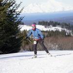Anchrorage's Julie Truskowski skis in the 25-kilometer women's race at the Kachemak Ski Marathon on Saturday, March 19, 2022, near Homer, Alaska. (Photo by Michael Armstrong/Homer News)