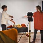 Bunnell Street Arts Center visiting artist-in-residence Berith Stennabb, left, and Homer artist Mandy Bernard, record the collaborative process of unraveling wool donated by a regional weaving collective in Sweden during Bernards visit to the Konstmuseet, Skövde Kulturhus in Skövde, Sweden in November and December 2021. (Photo by Hugo Andersson)