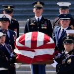 A joint forces honor guard carries the casket of Rep. Don Young, R-Alaska, down the steps of the House of Representatives on Capitol Hill in Washington, Tuesday, March 29, 2022. Young, the longest-serving member of Alaskas congressional delegation, died Friday, March 18, 2022. He was 88. (AP Photo/Susan Walsh)
A joint forces honor guard carries the casket of Rep. Don Young, R-Alaska, down the steps of the House of Representatives on Capitol Hill in Washington, Tuesday, March 29, 2022. Young, the longest-serving member of Alaskas congressional delegation, died Friday, March 18, 2022. He was 88. (AP Photo/Susan Walsh)