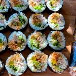 Korean kimbap with tuna, kimchi, lettuce and carrots makes a perfect to-go meal. (Photo by Tressa Dale/ Peninsula Clarion)