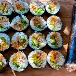 Korean kimbap with tuna, kimchi, lettuce and carrots makes a perfect to-go meal. (Photo by Tressa Dale/Peninsula Clarion)