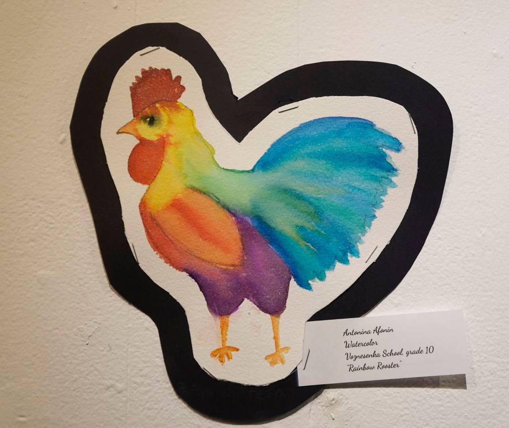 Grade 10 Voznesenka School student Antonia Afonins Rainbow rooster. (Photo by Michael Armstrong/Homer News)