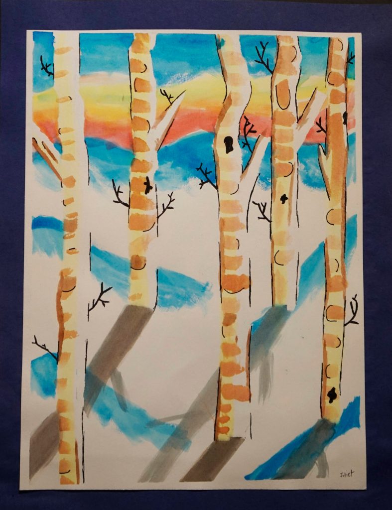 Grade 5 McNeil Canyon Elementary student Juliet Ganas watercolor and ink painting. (Photo by Michael Armstrong/Homer News)