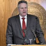 Peter Segall / Juneau Empire file
Gov. Mike Dunleavy  seen here speaking with reporters in the Cabinet Room at the Alaska State Capitol on March 8, 2022  spoke to the Empire recently about his approach to government after having served as Alaskas chief executive.