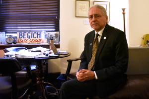 Peter Segall / Juneau Empire 
Sen. Tom Begich, D-Anchorage, spoke with the Empire in his office at the Alaska State Capitol on Tuesday, April 12, 2022, after the Alaska State Senate passed the Alaska Reads Act, a bill he originially introduced with Gov. Mike Dunleavy in 2020.