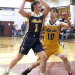 Ninilchik senior Landon Colburn goes to the basket during the Alaska Association of Basketball Coaches 1A/2A boys senior all-star game Saturday, April 16, 2022, at Grace Christian School in Anchorage, Alaska.(Photo by Ron Jones/matsusports.net)
