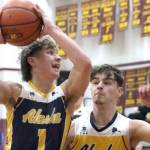 Ninilchik senior Landon Colburn goes to the basket during the Alaska Association of Basketball Coaches 1A/2A boys senior all-star game Saturday, April 16, 2022, at Grace Christian School in Anchorage, Alaska.(Photo by Ron Jones/matsusports.net)