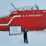 Courtesy photos / Michael Patz
Michael Patz, raised in Juneau, stands on the ice in front of the S.A. Agulhas II next to a sign showing the location of the wreck of Ernest Shackletons vessel, the Endurance, rediscovered by searchers aboard the icebreaker.