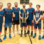 Ellis Auto won the A League championship Friday in Kenai. From left to right are Nate Gerke, Miles Jorgensen, Kyle Kornelis, Casey Ellis, Erik Lehmann, Noah Litke and Mike Miller. (Photo courtesy of Vaughn Johnson)