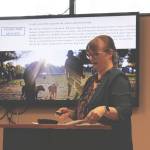 Crystal Locke speaks in support of the donation of an additional .53 acres of land for a community dog park during a presentation to the Kenai City Council on Wednesday, April 20, 2022, in Kenai, Alaska. (Ashlyn OHara/Peninsula Clarion)