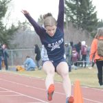 Soldotnas Mandi Sisley competes in the long jump on Saturday, April 23, 2022, for the Homer Invite at Homer High School in Homer, Alaska. (Photo by Michael Armstrong/Homer News)