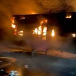 A trailer containing mail for the lower Kenai Peninsula burns on Tuesday, April 26, 2022, on the Seward Highway north of the Seward-Sterling Highway intersection, Alaska. (Photo provided, U.S. Postal Service)