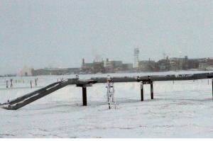 This Feb. 9, 2016, photo shows ice forming on pipelines built near the Colville-Delta 5 field, or as its more commonly known, CD5, drilling site on Alaskas North Slope. (AP Photo / Mark Thiessen)