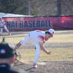 Kenai Central starting pitcher Gabe Smith delivers to Soldotna on Tuesday, April 26, 2022, at the Kenai Little League Fields in Kenai, Alaska. (Photo by Jeff Helminiak/Peninsula Clarion