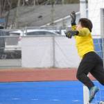 A first half free kick by Kenai Central's Joe Hamilton barely eludes the grasp of Soldotna goalie Gehret Medcoff on Tuesday, May 3, 2022, at Justin Maile Field at Soldotna High School in Soldotna, Alaska. (Photo by Jeff Helminiak/Peninsula Clarion)