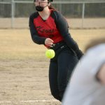 Kenai Central pitcher Libby Brinner delivers to Soldotna on Thursday, May 5, 2022, at the Soldotna Little League fields in Soldotna, Alaska. (Photo by Jeff Helminiak/Peninsula Clarion)