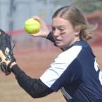 Soldotna second baseman Emily Hinz forces out Kenai's Avery Ellis at second base Saturday, May 7, 2022, at Steve Shearer Memorial Ball Field in Kenai, Alaska. (Photo by Jeff Helminiak/Peninsula Clarion)