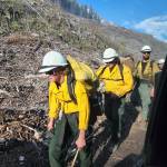 The Alaska Division of Forestrys White Mountain crew responds to a fire burning near Milepost 46.5 of the Sterling Highway on Tuesday, May 10, 2022, near Cooper Landing, Alaska. (Photo courtesy Cooper Landing Emergency Services)