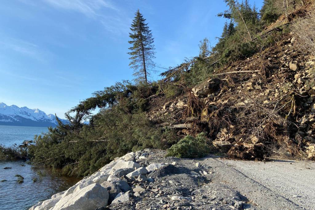 A landslide blocks Lowell Point Road in Seward, Alaska on Sunday, May 8, 2022. (City of Seward)