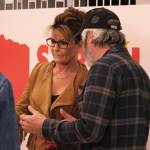 Former Alaska governor and current congressional hopeful Sarah Palin, left, speaks with attendees at a meet-and-greet event outside Gingers Restaurant on Saturday, May 14, 2022, in Soldotna, Alaska. (Ashlyn OHara/Peninsula Clarion)