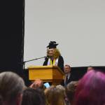 Nikiski Middle/High School Valedictorian Levi Anderson speaks during the schools 2022 commencement ceremony on Monday, May 16, 2022 in Nikiski, Alaska. (Ashlyn OHara/Peninsula Clarion)