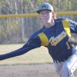 Homer's Malachi Raymond delivers to Soldotna on Tuesday, May 17, 2022, at the Soldotna Little League fields in Soldotna, Alaska. (Photo by Jeff Helminiak/Peninsula Clarion)