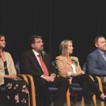 Special guests including Kenai Peninsula Borough School District Superintendent Clayton Holland, far right, attend Connections Homeschools commencement ceremony on Thursday, May 19, 2022, in Soldotna, Alaska. (Ashlyn OHara/Peninsula Clarion)