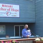 Kenai Peninsula Foundation President Tim Navarre speaks during a ribbon cutting ceremony at the Nikiski Shelter of Hope on Friday, May 20, 2022, in Nikiski, Alaska. (Ashlyn OHara/Peninsula Clarion)