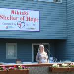 Kathy Gensel, president of Bridges Community Resource Network, Inc., speaks during a ribbon cutting ceremony at the Nikiski Shelter of Hope on Friday, May 20, 2022, in Nikiski, Alaska. (Ashlyn OHara/Peninsula Clarion)