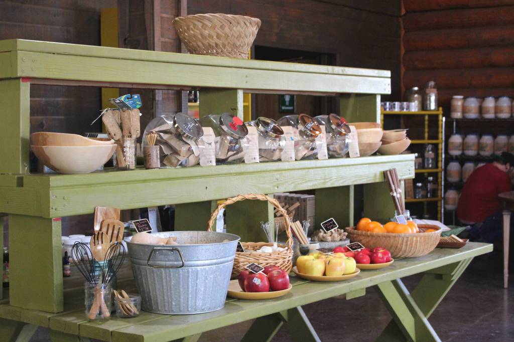 Produce and kitchenware are displayed in The Goods + Sustainable Grocery and Where its At mindful food and drink on Monday, May 16, 2022 in Soldotna, Alaska. (Ashlyn OHara/Peninsula Clarion)