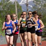 Nikiskis Rylee Ellis finishes second in the girls Division II 800 meters Saturday, May 28, 2022, at the Division II state track and field meet at Dimond High School in Anchorage, Alaska. (Photo by Jeff Helminiak/Peninsula Clarion)