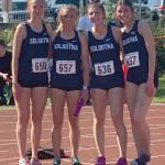 Soldotnas Jordan Ruffner, Jordan Strausbaugh, Annie Burns and Ellie Burns won the girls Division I 3,200-meter relay Saturday, May 28, 2022, at the Division I state track and field meet at Dimond High School in Anchorage, Alaska. (Photo provided)