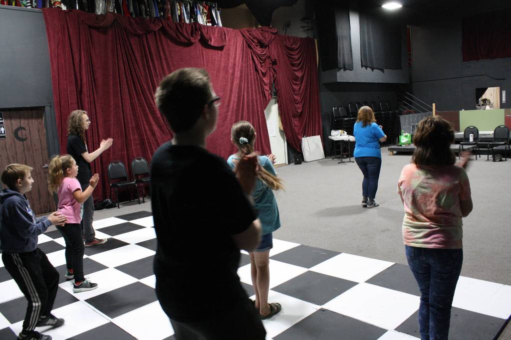 Kids participate in the first day of the Kenai Performers Drama Camp at the playhouse building in Soldotna on Monday, June 6, 2022. (Camille Botello/Peninsula Clarion)