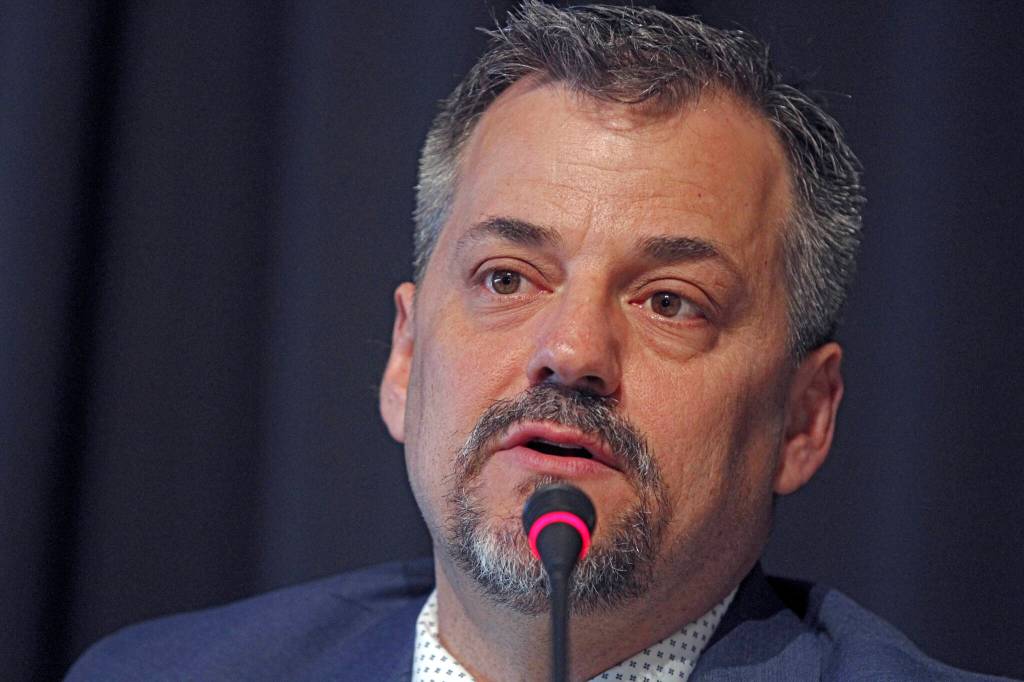 Christopher Constant, a Democrat seeking the sole U.S. House seat in Alaska, speaks during a forum for candidates Thursday, May 12, 2022, in Anchorage, Alaska. Alaska voters are facing an unusual election, with 48 candidates running to succeed the man who held the states only U.S. House seat for 49 years. While some of the candidates in the June 11 special primary have name recognition, many are relative unknowns or political novices. (AP Photo/Mark Thiessen, File)