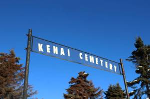 The entrance to the Kenai Municipal Cemetery is seen on Thursday, Feb. 25, 2022, in Kenai, Alaska. (Ashlyn OHara/Peninsula Clarion)
