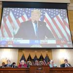 A video exhibit plays as the House select committee investigating the Jan. 6 attack on the U.S. Capitol continues to reveal its findings of a year-long investigation, at the Capitol in Washington, Monday, June 13, 2022. The 1/6 committee is set to plunge into Donald Trumps last-ditch effort to salvage the 2020 election by pressuring Vice President Mike Pence to reject the electoral count  a highly unusual and potentially illegal strategy that was set in motion in the run-up to the Capitol riot. (AP Photo/Susan Walsh)