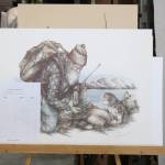 Artwork up for auction is displayed at the Kenai Peninsula Food Bank as part of its Spring Festival celebration on Thursday, June 16, 2022. (Camille Botello/Peninsula Clarion)