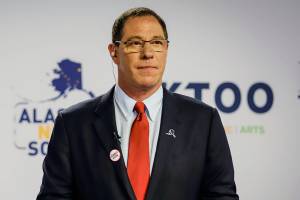 Al Gross is seen during a debate on Oct. 23, 2020, in Anchorage, Alaska. Gross, an independent running for Alaskas only U.S. House seat, said late Monday, June 20, 2022, that he is ending his campaign. (Jeff Chen/Alaska Public Media via AP, File)