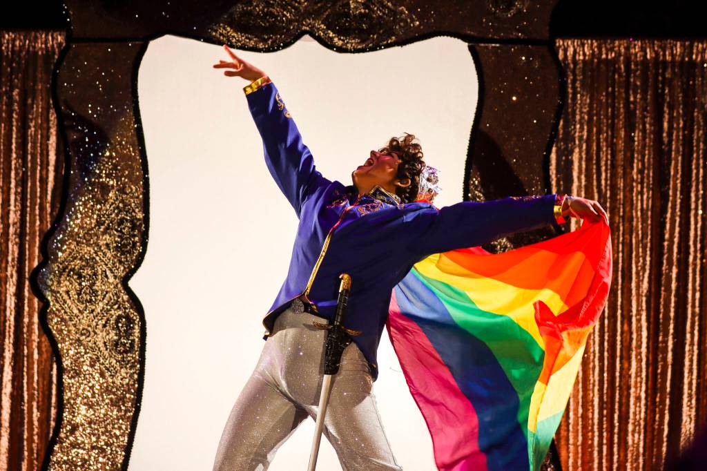 Roman Wilde, a Juneau drag performer, performs during Glitz, a major annual drag event celebrated every Pride Month, at Centennial Hall on June 18, 2022. (Michael S. Lockett / Juneau Empire)