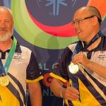 Sam Eason, left, and Josh Delie celebrate their medals at the 2022 Special Olympics USA Games in Orlando, Florida. The pair won gold for unified bocce at the competition. (Photo courtesy of Sam Eason)
Sam Eason, left, and Josh Delie celebrate their medals at the 2022 Special Olympics USA Games in Orlando, Florida. The pair won gold for unified bocce at the competition. (Photo courtesy of Sam Eason)