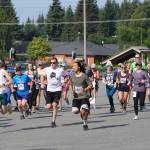 The Homer Spit Run 10k runners take off at the start of the run on Saturday, July 25, 2022, at Homer High School in Homer, Alaska. (Photo by Michael Armstrong/Homer News)