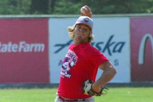 River Bandits starting pitcher Breven Deckrosh delivers to the Post 20 Twins on Wednesday, June 29, 2022, at Coral Seymour Memorial Park in Kenai, Alaska. (Photo by Jeff Helminiak/Peninsula Clarion)