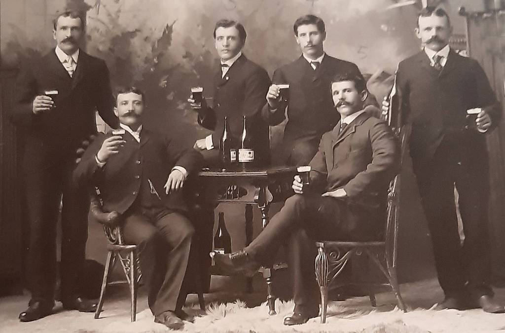 Photo courtesy of the Viani Family Collection 
Male members of the Viani family pose in Calumet, Michigan, in the late 1880s. From left to right are: Frenchys cousin Francesco Viani, Frenchy himself, his cousin Giorgio Viani, brothers Luigi and Giuseppe, and cousin Domenico Barnato.