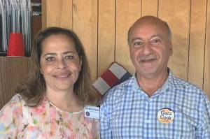 Jessica Cook, left, and Les Gara are photographed in The Peninsula Clarions offices Thursday in Kenai. (Ashlyn OHara/Peninsula Clarion)
