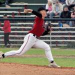 Peninsula Oilers starter Carson Seeman delivers to the Mat-Su Miners on Sunday, July 3, 2022, at Coral Seymour Memorial Park in Kenai, Alaska. (Photo by Jeff Helminiak/Peninsula Clarion)