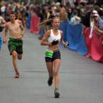 Tania Boonstra, an incoming freshman at Soldotna High School, finishes second at the girls junior Mount Marathon Race on Monday, July 4, 2022, in Seward, Alaska. (Photo by Jeff Helminiak/Peninsula Clarion)