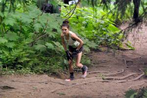 Allie McLaughlin sets the new record at the women's Mount Marathon Race on July 4, 2022, in Seward, Alaska. (Photo by Jeff Helminiak/Peninsula Clarion)